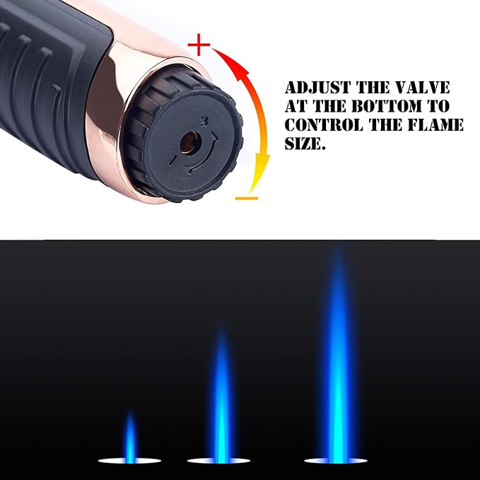 Yeuligo Torch Lighters, 7.6in Long Butane Lighter with Visible Window, Adjustable and Refillable Lighter for Kitchen Fireplace Camping Candle Grill BBQ Fireworks. Black (Gas Not Included)