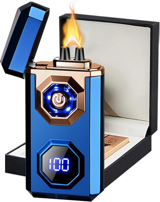 Electric Lighter,Type-C Arc Lighters Rechargeable,Big Flame Plasma Lighter,Wind Resistant Lighter with LED Battery Display,Cool Lighter, Suitable for Camping,Scented Candles(Blue)
