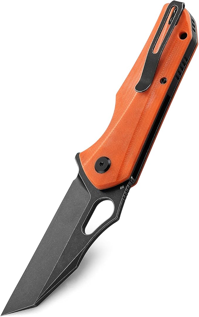 BESTECH KNIVES Pocket Folder Folding Knife: 3.47" D2 Steel Black Tanto Blade, G10 Handle, EDC Clip, BG36E (Orange)