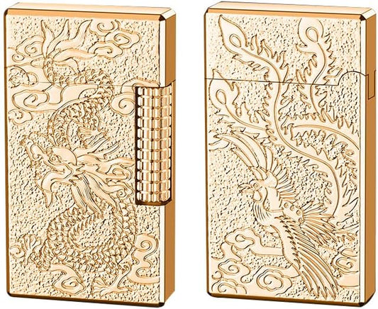 Lighters Soft Flame Lighter Windproof Refillable Butane Traditional Cigar Lighter Good for Cigarette Cigar Candle Camping Hiking Fishing BBQ (Gold)