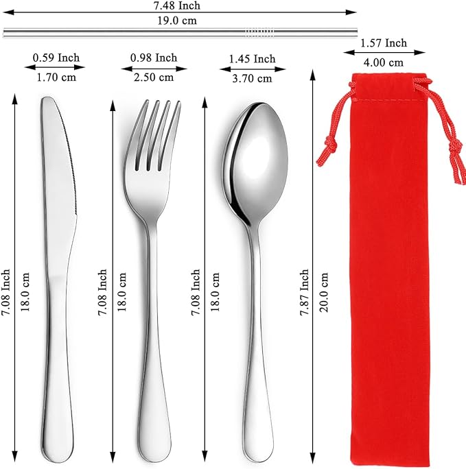Kyraton Portable Flatware, Reusable Camping Flatware, Bento Box Flatware, Silverware For School/Work/Office/Outdoor, Dishwasher Safe, Set of 2 Packs