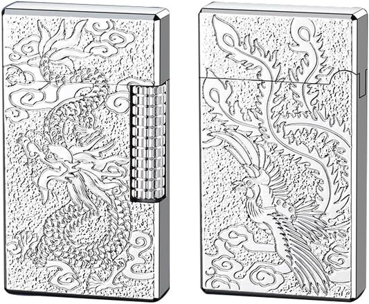 Lighters Soft Flame Lighter Windproof Refillable Butane Traditional Cigar Lighter Good for Cigarette Cigar Candle Camping Hiking Fishing BBQ (Silver)