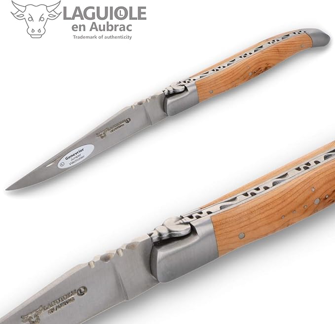 Laguiole en Aubrac Handmade Knife 12 cm L0212GEIF Juniper Wood Handle, Blade and bolsters Stainless Steel