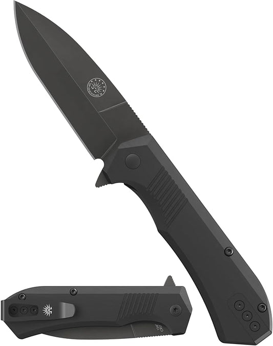 Off-Grid Knives - Stinger EDC Folding Knife with Spear Point Blade, Crucible 154CM Steel, G10 Scales, Deep Carry Clip, Everyday Carry (Blackout Spear Point)