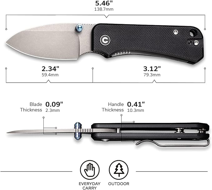 CIVIVI Baby Banter Pocket Folding Knife for EDC, 2.34" Blade Small Knife with Titanium Thumb Stud Opener C19068S-1