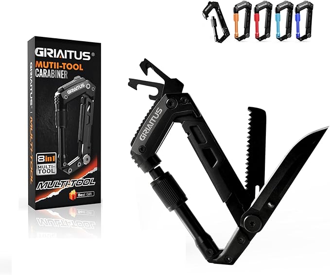 Multitools Carabiner with Can Opener, 8-in-1 EDC Multi-Functional Gift for Outdoor Enthusiasts, Versatile and Practical