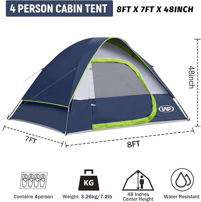 Camping Tent 4 Person, Waterproof Windproof Tent with Rainfly Easy Set up-Portable Dome Tents for Camping
