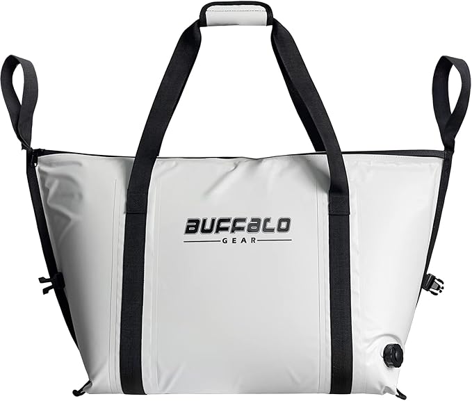 Buffalo Gear Insulated Fish Cooler - 27.5QT 58QT Waterproof Flat Bottom Bag, Leakproof and Fishing Kill Bag