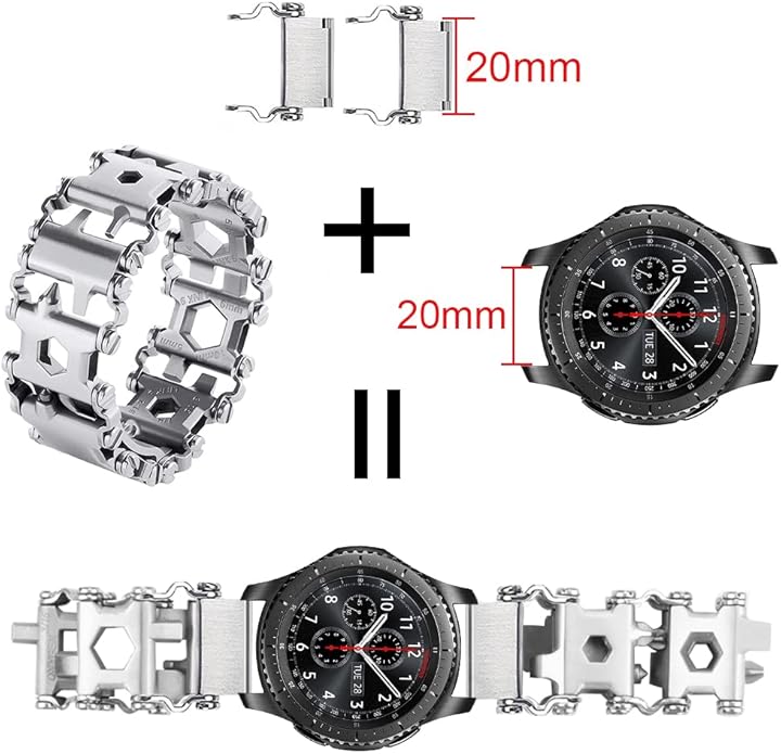 Stainless Tool Bracelet for Men Compatible for LEATHERMAN TREAD and Watch Band 29 in 1 Survival Hiking Camping Travel Friendly Multitools Wearable Bracelet