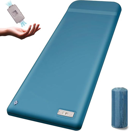 OUTSKIRT Sleeping Pad for Camping with Built-in Pump, Camping Mattress with Memory Foam, Easy to Inflate/Deflate Air Mattress for Camping and Other Outdoor Adventures, Blue