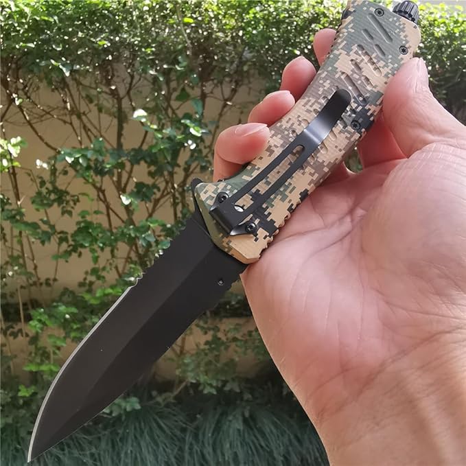 Tactical Folding Pocket Knife G10 Handle Sharp Tanto Blade Spring Assisted Military Knives EGA Elite Survival (Desert Tan)