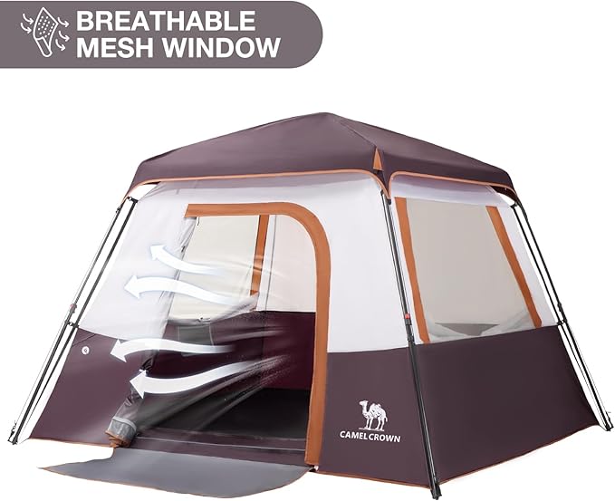 CAMEL CROWN Cabin Tent with 1-Minute Setup, 4/6 Person Instant Tent with Weatherproof Floor