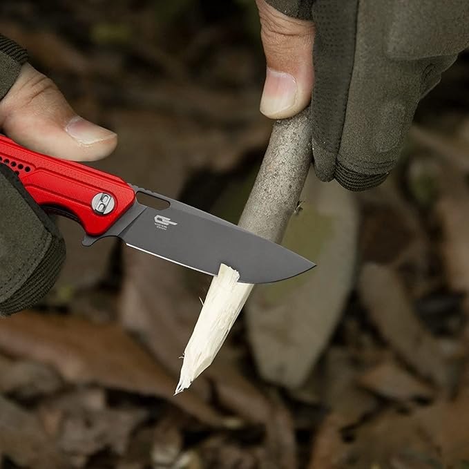 BESTECH KNIVES Pocket Folder Folding Knife: 3.23" K110 Steel Grey Titanized Blade, G10 Scales, Flipper, Liner Lock, EDC Titanium Clip, BG35C-2 (Red)