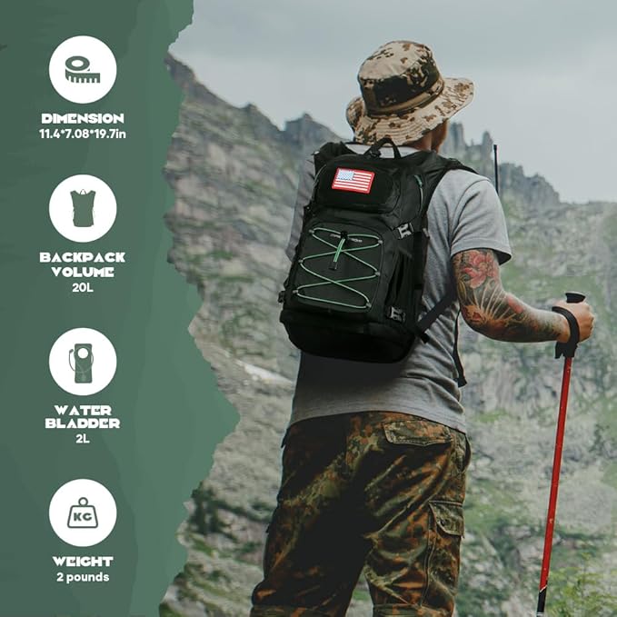 Maelstrom Hydration Backpack, Hiking Backpack with 2L Water Bladder, High Flow Bite Valve Water Backpack Men Women Lightweight Insulation for Hiking, Cycling, Running, Climbing, Camping
