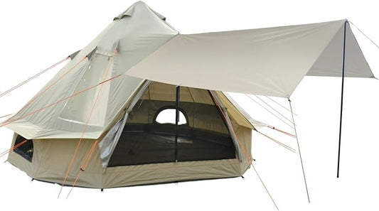 DANCHEL OUTDOOR B2I Waterproof Inflatable Camping Tent with Stove Jack for 1-3 Person, No Center Pole Portable Blow up Galmping Yurt with Pump, 300D Oxford Polyester Bell Tent Hiking, 29lbs, 3m