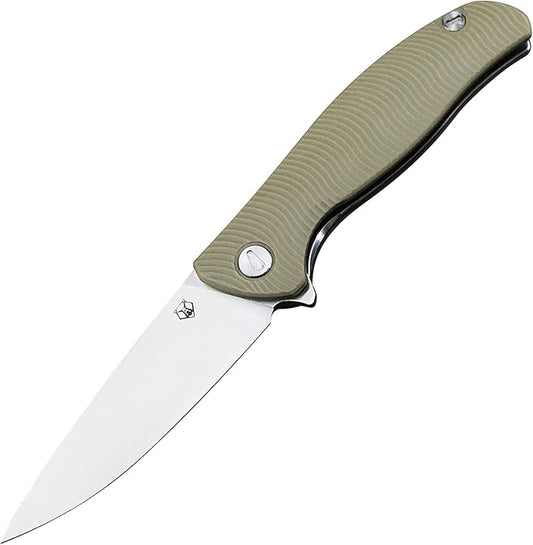 HUAAO Folding Knife, 3.7'' D2 Steel Blade with G10 Handle, Pocket Knife with Clip EDC Flipper Knife for Outdoor Camping Survival (green)