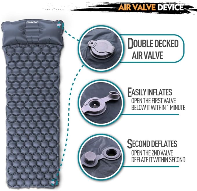 ZOOOBELIVES Ultralight Sleeping Pad with Built-in Pillow, Inflatable Camping Mattress for Backpacking, Traveling and Hiking, Compact and Portable Camp Mat