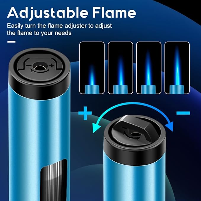 LcFun Butane Torch Lighter 2 Pack Refillable Butane Lighter Adjustable Jet Flame Lighter Windproof Gas Lighter for Candle, Fireworks, BBQ, Camping-Butane NOT Included