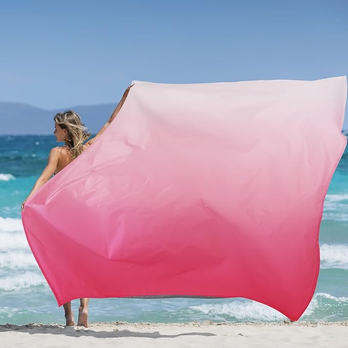 Beach Blanket Waterproof Sandproof, Gradient White Pink Picnic Blankets, 86''×78'' Large Beach Mat Sand Free for 2-4 Adult, Polyester Quick Drying Outdoor Blanket Beach Essentials Must Have