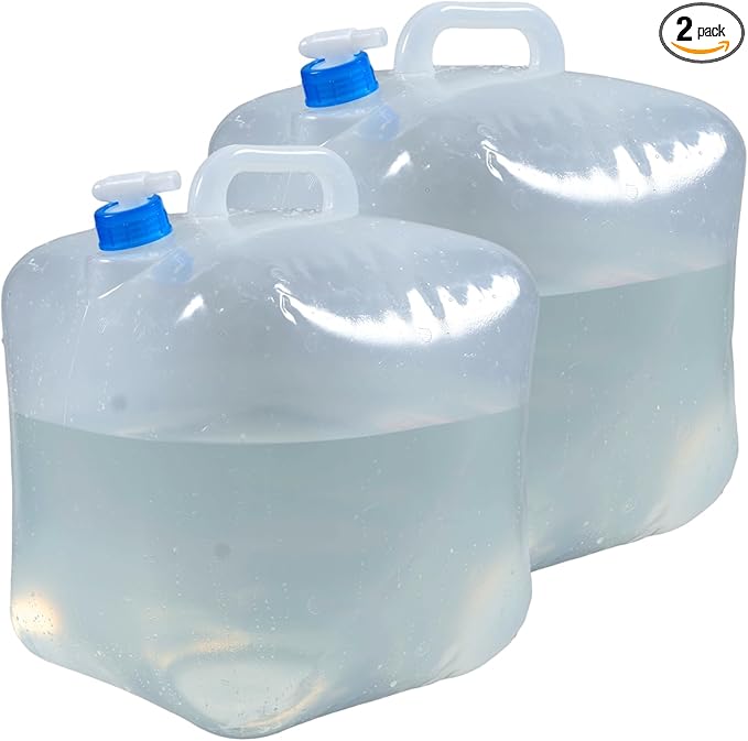2 Pack 5.3 Gallon Collapsible Water Container with Spigot, Foldable Camping Water Storage Jug for Outdoor Hiking Backpacking Emergency, Portable