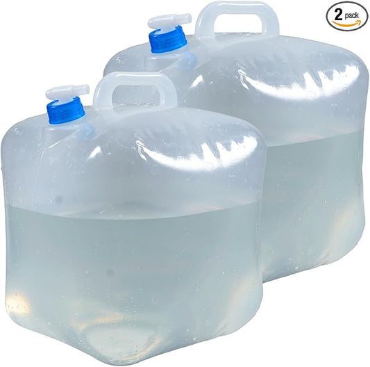 2 Pack 5.3 Gallon Collapsible Water Container with Spigot, Foldable Camping Water Storage Jug for Outdoor Hiking Backpacking Emergency, Portable