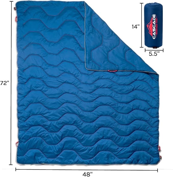 Cascade Mountain Tech Camping Blanket - Lightweight Outdoor Blanket for Camping, Picnics, Concerts, and Travel - 72" x 48"
