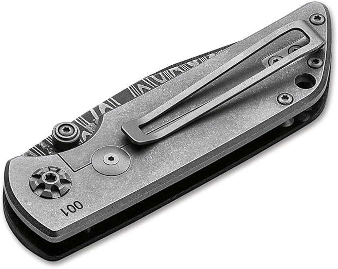 Böker Manukaftur Solingen M4 Sherman Damascus - Folding Collector's Pocket Knife Crafted from Recovered M4 Tank Materials, Made in Germany