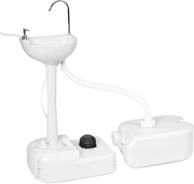 Outdoor Garden Portable Camping Hand Sink with 24L Recovery Tank, Removable Hand Washing Station Sanitary Ware for RV/Kitchen/Restaurant/Indoor, White