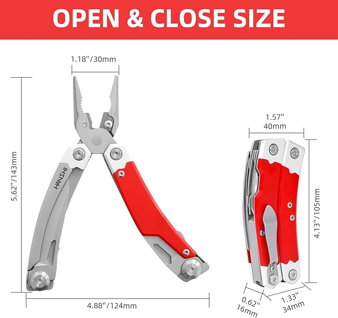 G10 Handle Multitool Pliers with YG10 Tungsten Steel Replaceable Wire Cutters 12 in 1 Multi Tool Pocket Knife with Safety Lock,Saw,Bottel Opener for Camping,Survival with Nylon Sheath (red)