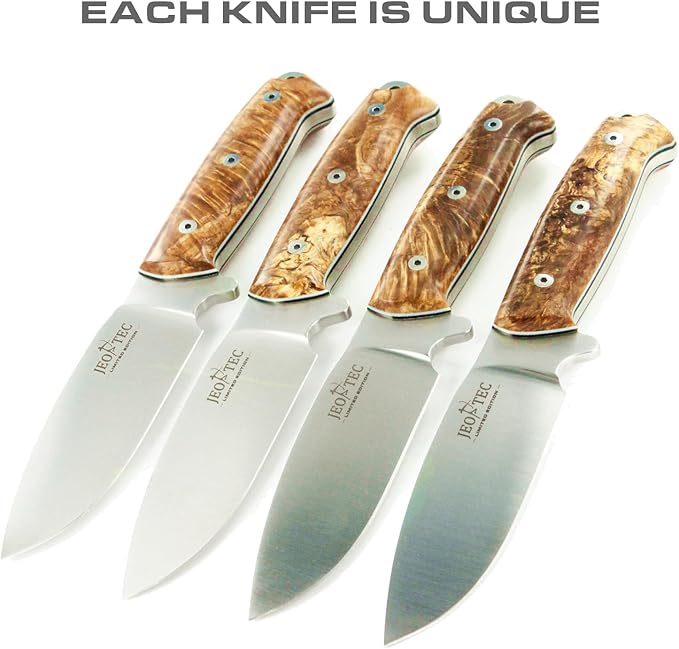 JEO-TEC Nº1 Bushcraft Survival Full Tang Fixed Blade Outdoor Camping Utility Hunting Knife In Leather Sheath Horizontal Vertical Carry Sheath | BÖHLER N690C Steel Fire Starter Scraper