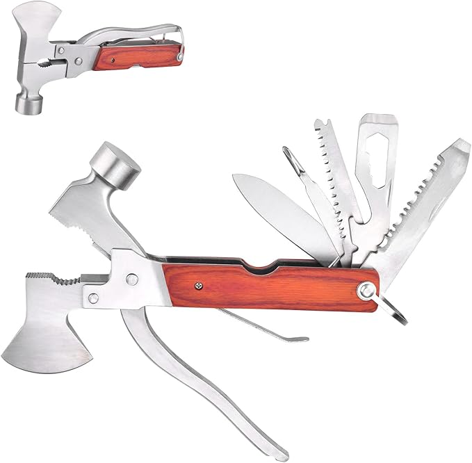 Multitool Camping Gear 12 in 1 Mini Hammer Survival Tool for Men Multipurpose Tool for Home, Camping Equipment，Work, Hammer, Pliers, Survival Knife (Axe)