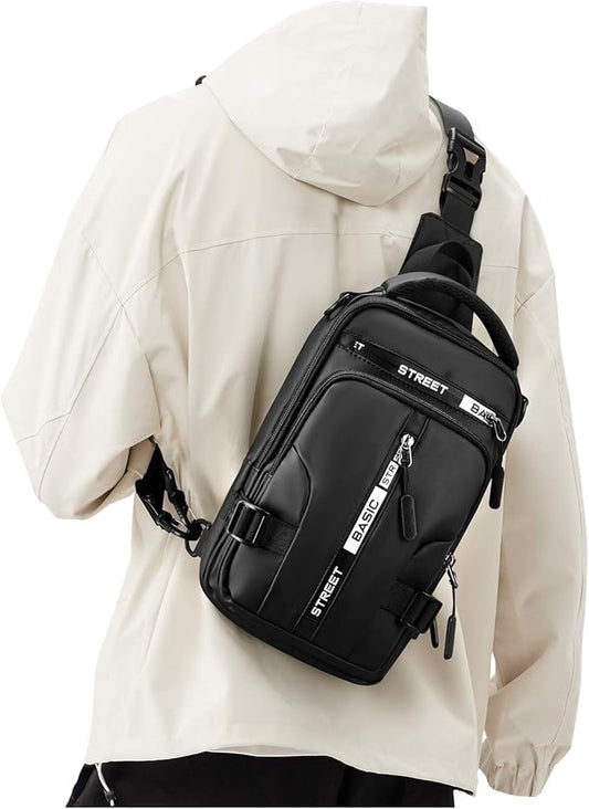 Small Black Sling Crossbody Bag for Men Women, Tactical Backpack Shoulder Daypack Mini Anti-Theft Motorcycle Chest Bags, Small One Strap Backpack for Casual Travel Hiking Outdoor Sports