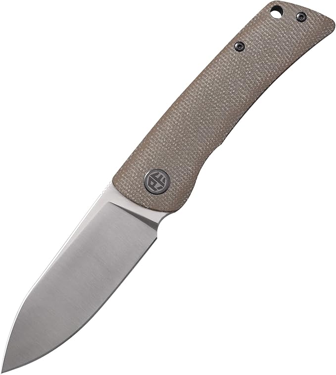 Petrified fish PFE05 Flavorist,3.15" K110 Satin Blade, 94g Micarta Handle Front Flipper Liner lock Folding knife (Khaki-S)