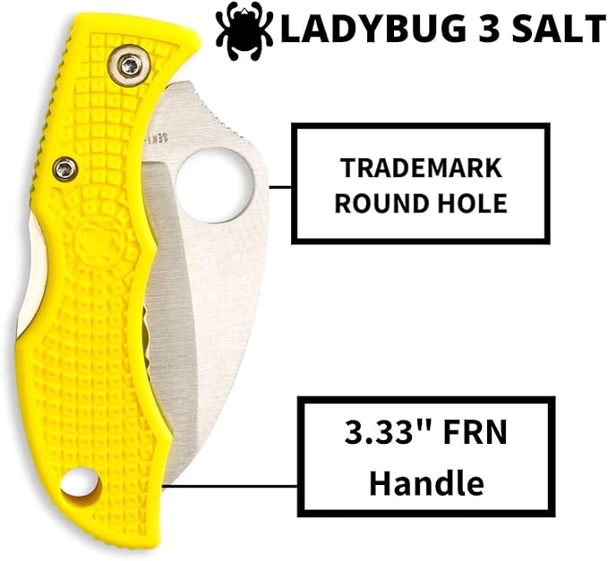 Spyderco Ladybug 3 Salt Lightweight Knife with 1.88" Corrosion Resistant H-1 Hawkbill Blade and Durable Hi-Viz Yellow FRN Handle - SpyderEdge - LYLS3HB