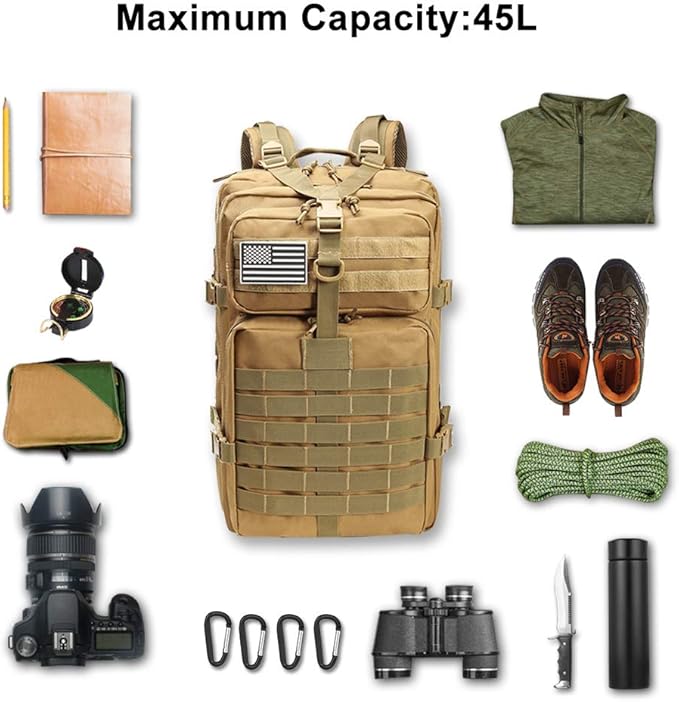 ROARING FIRE Tactical Backpack, Army Assault Pack, Molle Backpack for The 3 Day Pack, 45L prepper bag