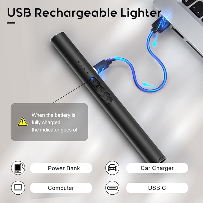 LcFun Candle Lighter 2 Pack, Windproof Electric Plasma Arc Lighter USB Rechargeable, Refillable Butane Lighter Adjustable Jet Flame Torch Lighter for Candles, Grill, BBQ (Butane Not Included)
