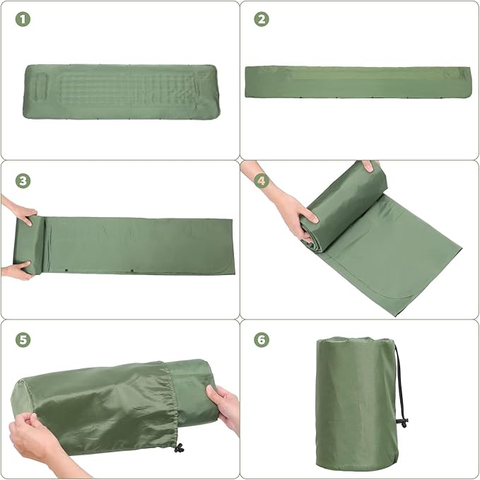 Self Inflating Sleeping Pad for Camping, 77"x 28"x 5" Extra Thick Ultralight Sleeping Mat with Built-in Pump, Air Mattresses for Camping Backpacking Hiking Tent(Green)