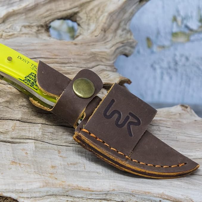 WHISKEY BENT HAT CO. Skinner 440 Steel Fixed Blade Knife w/Leather Sheath (Don't Tread)