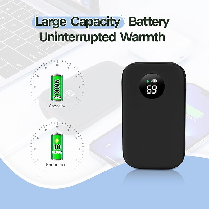 Hand Warmers Rechargeable,9600mAh Portable Pocket Heater Power Bank,10 Hours of Warmth,Dual-Sided Heating,Reusable,20W Fast Charging