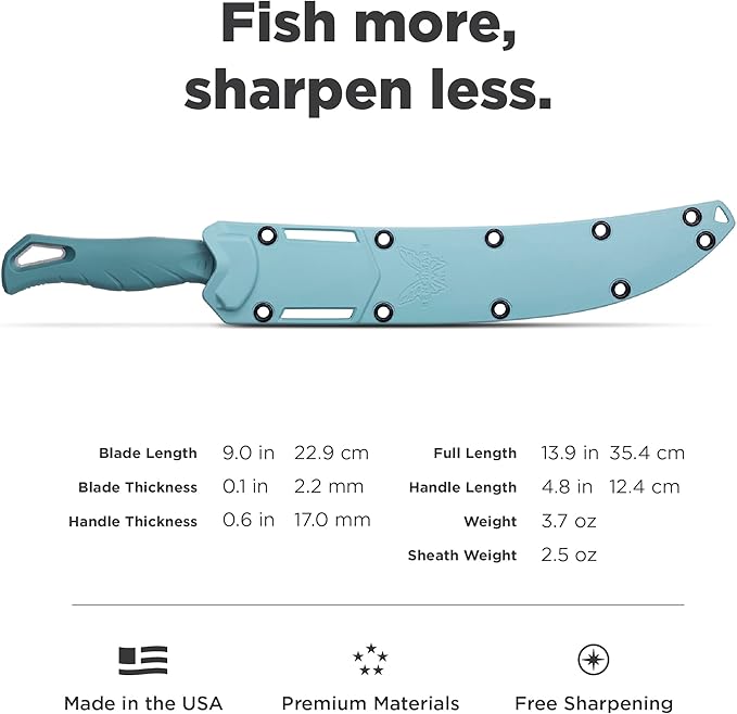 Benchmade - Fishcrafter 18020 Outdoor Knife with Depth Blue Santoprene Handle and 9" Trailing Point Blade (18020)