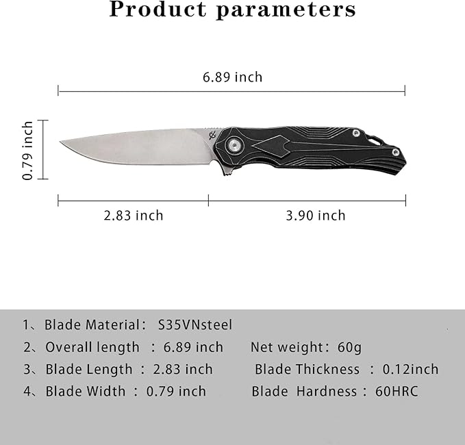 S35vn Steel Pocket Knife, 2.8" Titanium Folding Knife, Liner Lock Construction, EDC Carrying Knife for Multiple Types of Outdoor Travel, Camping, Fishing