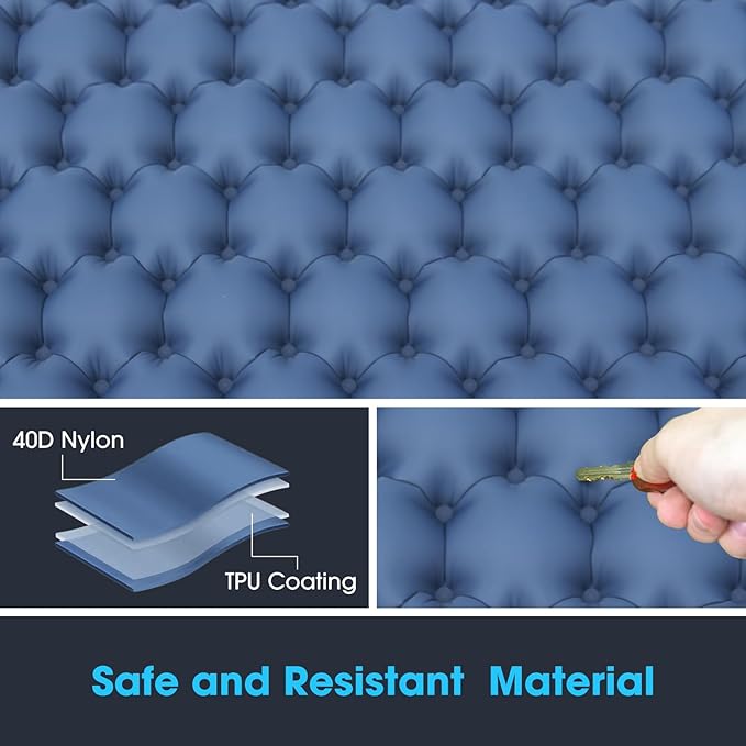 Outerman Double Camping Sleeping Pad, Self Inflating Sleeping Mat 2 Person with Pillow, Built-in Foot Pump for Camping, Hiking, Traveling Tent (Blue)