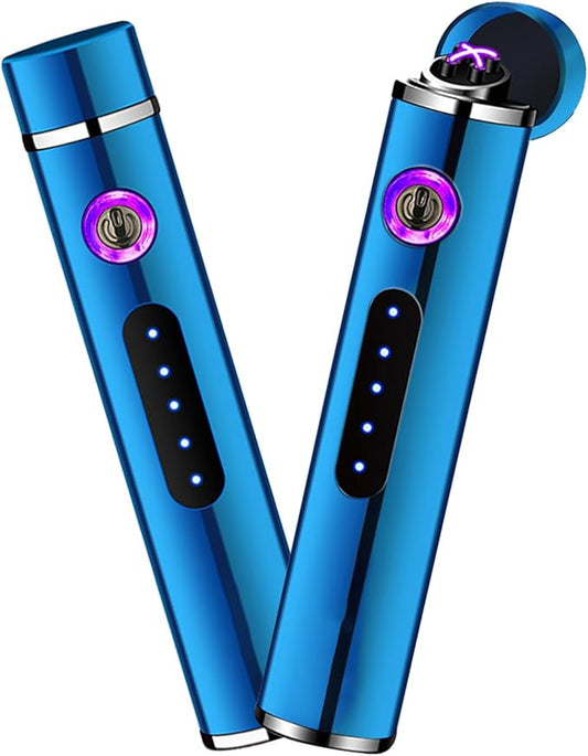 BABOBIU Electric Lighter Rechargeable Lighter Portable Windproof Lighter Flameless Mini Lighter with Double Arc Ignition Plasma Lighter for Candle, Tealight, Firework (Blue)