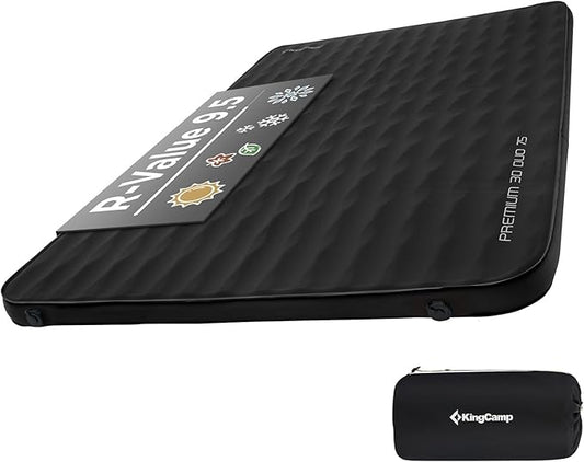 KingCamp Self Inflating Sleeping Pad Double Camping Foam Mattress 3" Thick 11 R Value Luxury 3D Sides Air Camping Pad Queen, 79"x50.4",Black