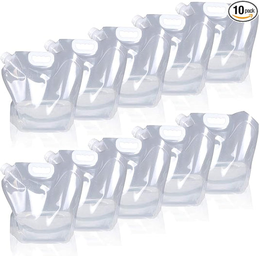 1.3 Gallon /2.6 Gallon Collapsible Water Container Bag, BPA Free Food Grade Clear Plastic Storage Jug for Sport Camping Riding Mountaineer,Freezable,Food Grade (2.6 Gal/10L-10-pack)