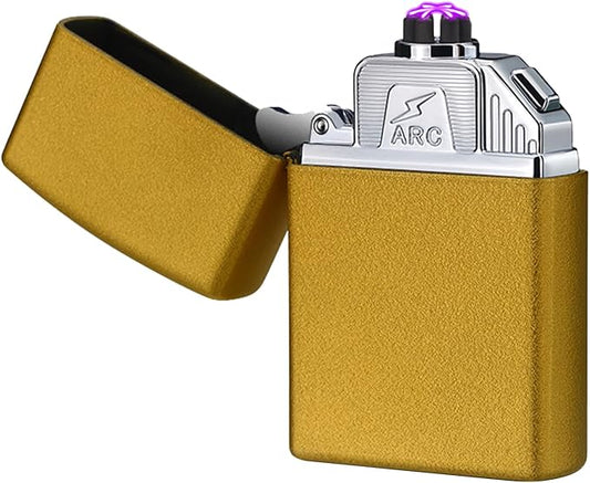 Electric Lighter Rechargeable USB C Lighter Plasma Candle Lighter Six Plasma Arc Lighter Cool Lighter Windproof Flameless Lighter with Upgraded Battery Life for Camping, Hiking (Frosted Gold)