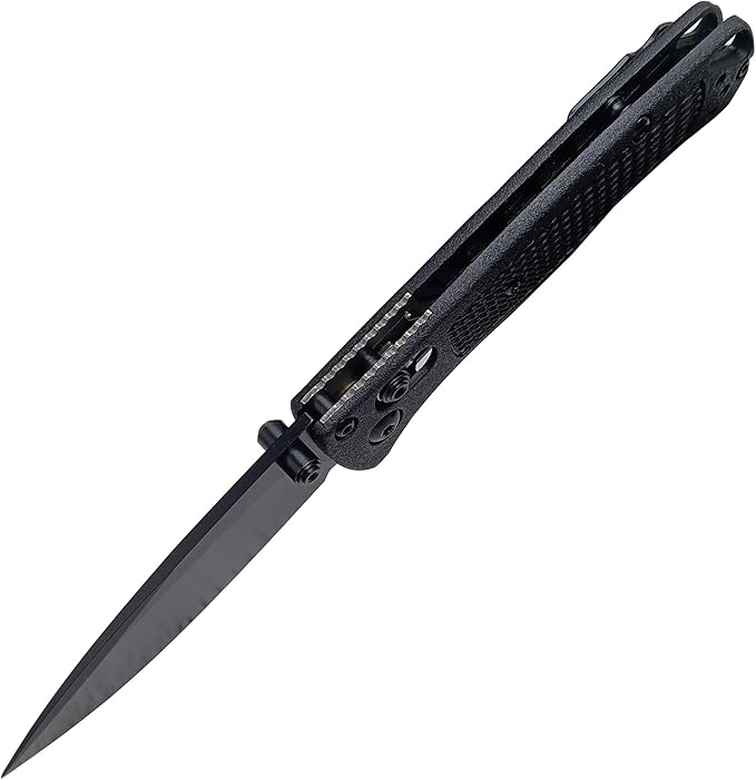 HUAAO Mini Bugout Folding Pocket Knife, Plain Edge, Thumb Stud Manual Open, Glass Reinforced Nylon Grivory Handle with Belt Clip for EDC Camping (black blade)