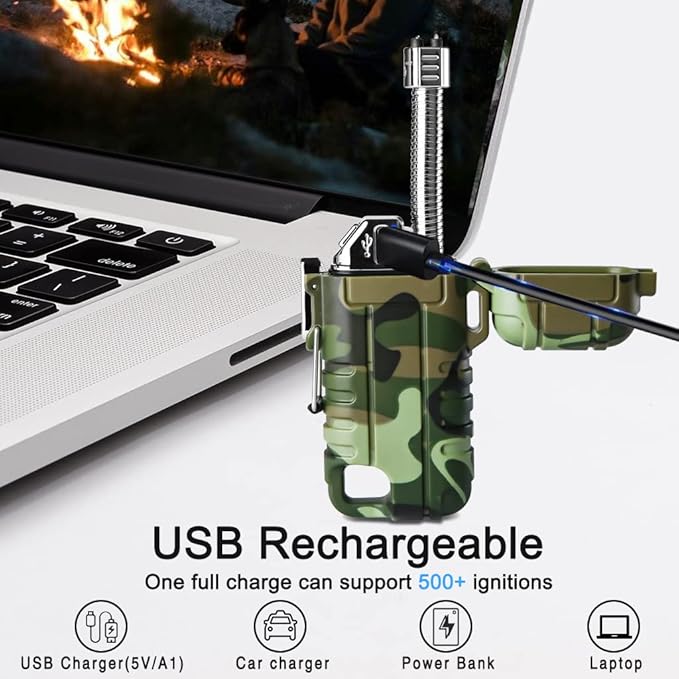 SUPRUS Waterproof Lighter Windproof Lighter Arc Plasma Lighters USB-C Rechargeable with Expandable and Flexible Neck for Outdoor, Camping & Kitchen (Camouflage)