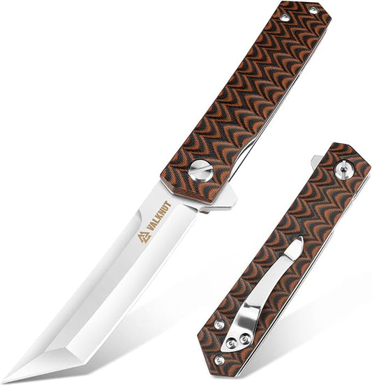 Tanto Folding Pocket Knife D2 Steel EDC Knives for Men, Flipper Opening Japanese Tanto Knife 3-1/2'' Blade