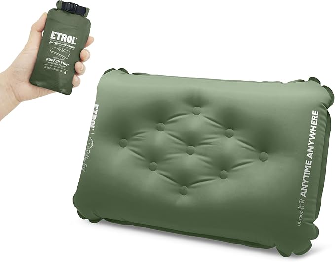 Backpacking Camping Pillow,Ultralight Inflatable Travel Pillow (11.8x16.9in) for Neck Lumbar Support，Ergonomic Lightweight Compact Hiking Blow Up Pillow for Outdoor Beach Airplane Offices